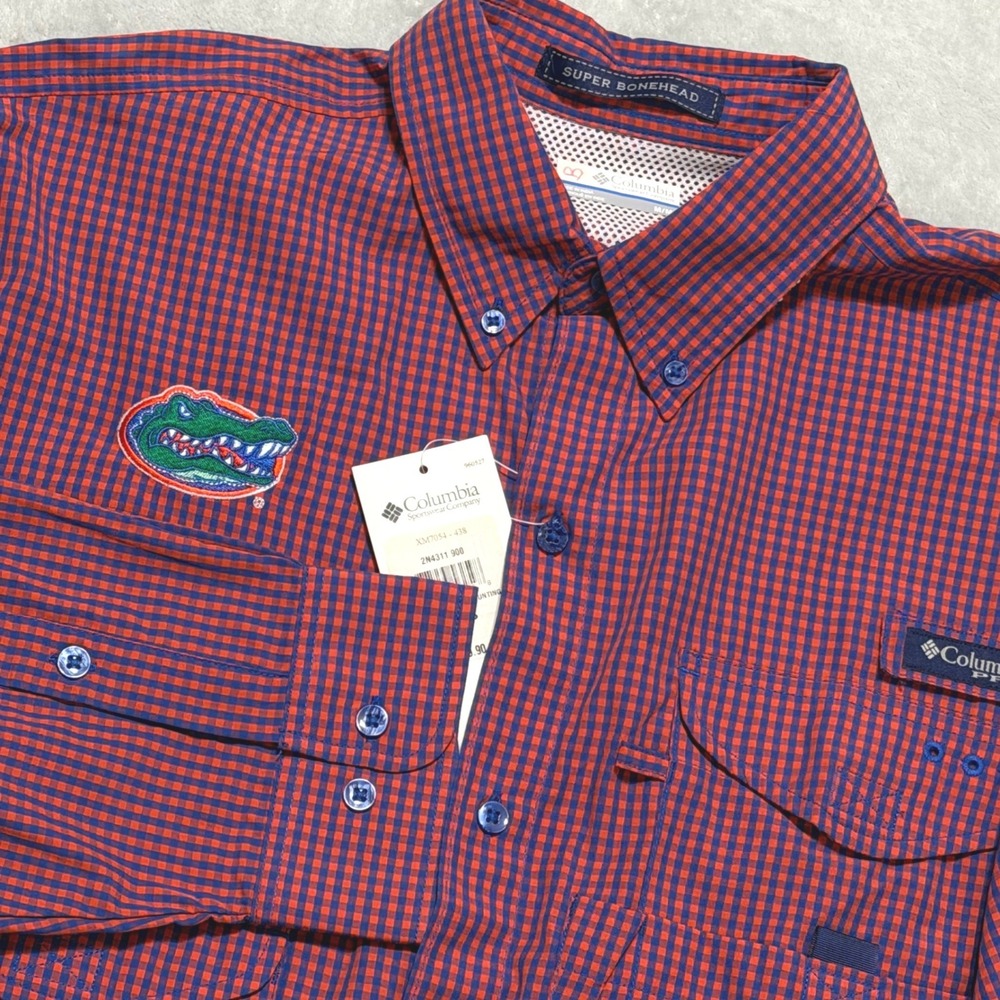 Columbia Florida Gators PFG Super Bonehead Fishing Shirt Mens Medium Orange Blue - Picture 2 of 11